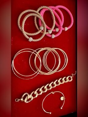 Gold and Hot Pink Mixed Bangle Set - Women's Fashion Jewelry